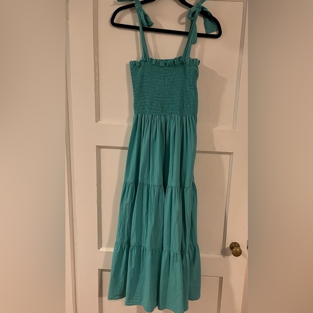 S’edge tie strap shirred tiered midi dress